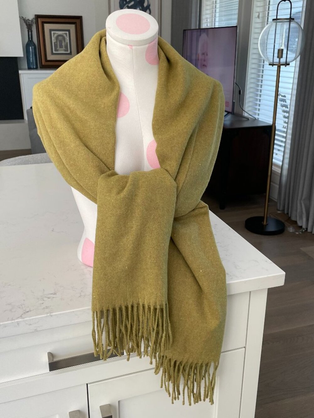 Fringed Acrylic Wool Blend 72" x 27.5" Warm Fall Winter Wrap/Scarf Chartreuse